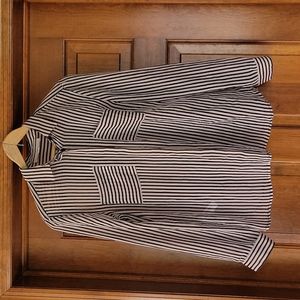Black & Beige Striped Button Down Blouse